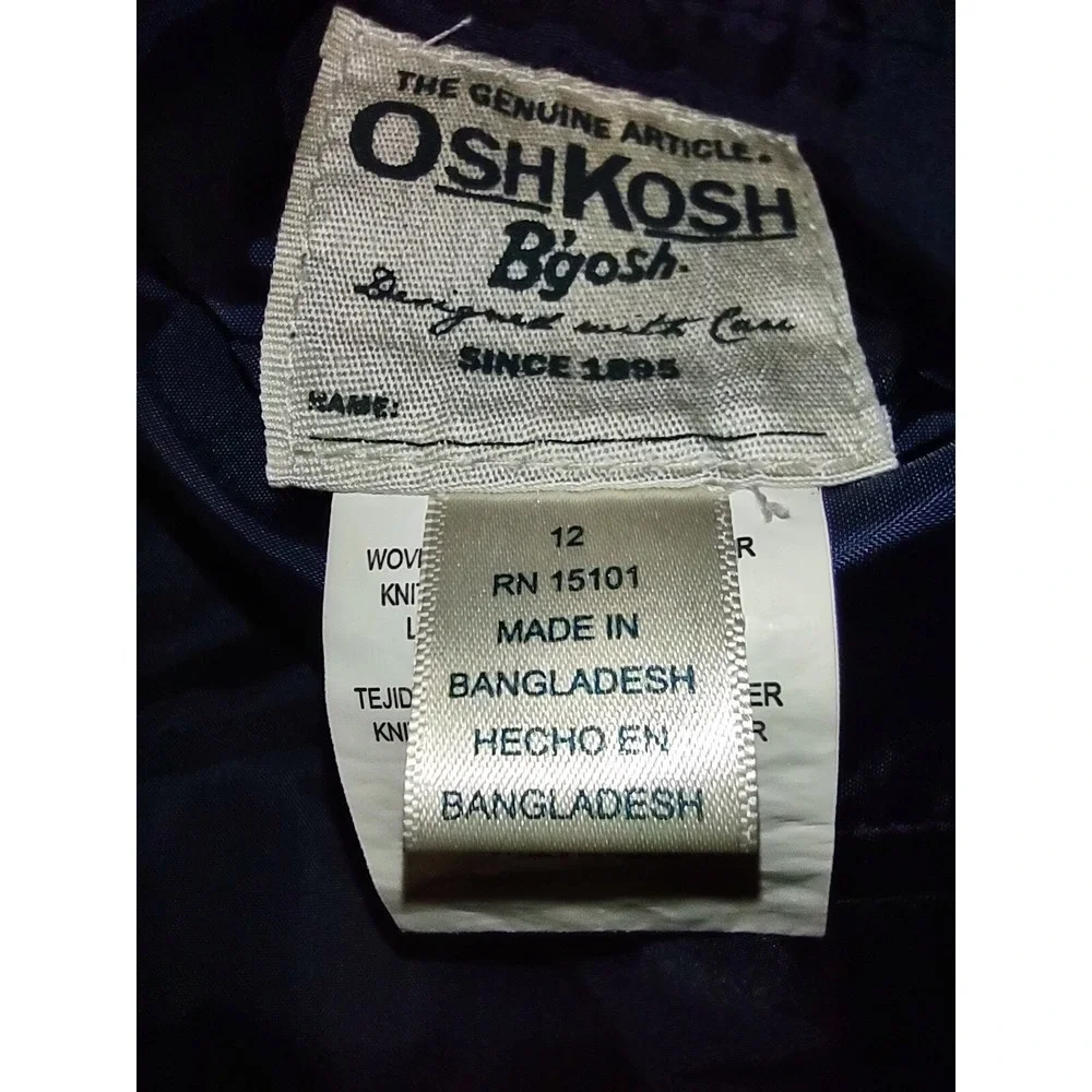 OshKosh Jacket Boys Size 12 Puffer Blue Black Winter Parka Coat Hooded Retro
